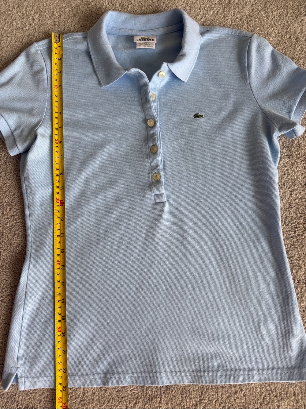 Lacoste Blue Stretch Pique Polo Shirt Women’s 42 M Short Sleeve Tennis Golf - Picture 8 of 9